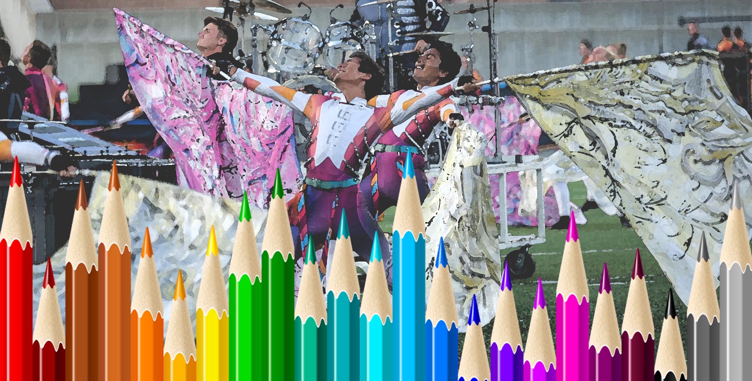 Colorful pencils and marching band performers